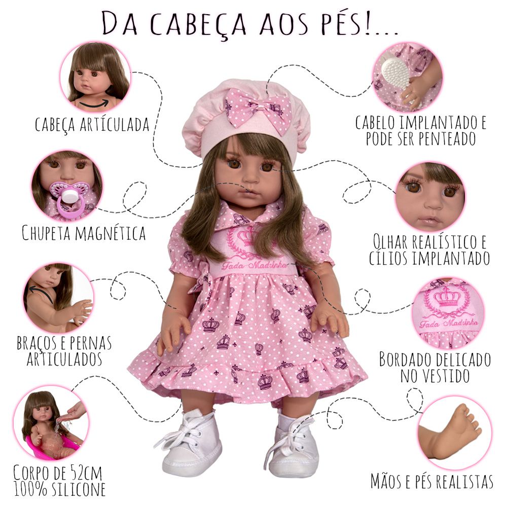 Bebê Reborn Menina Poa Brinquedos Fada Madrinha Boneca Articulada