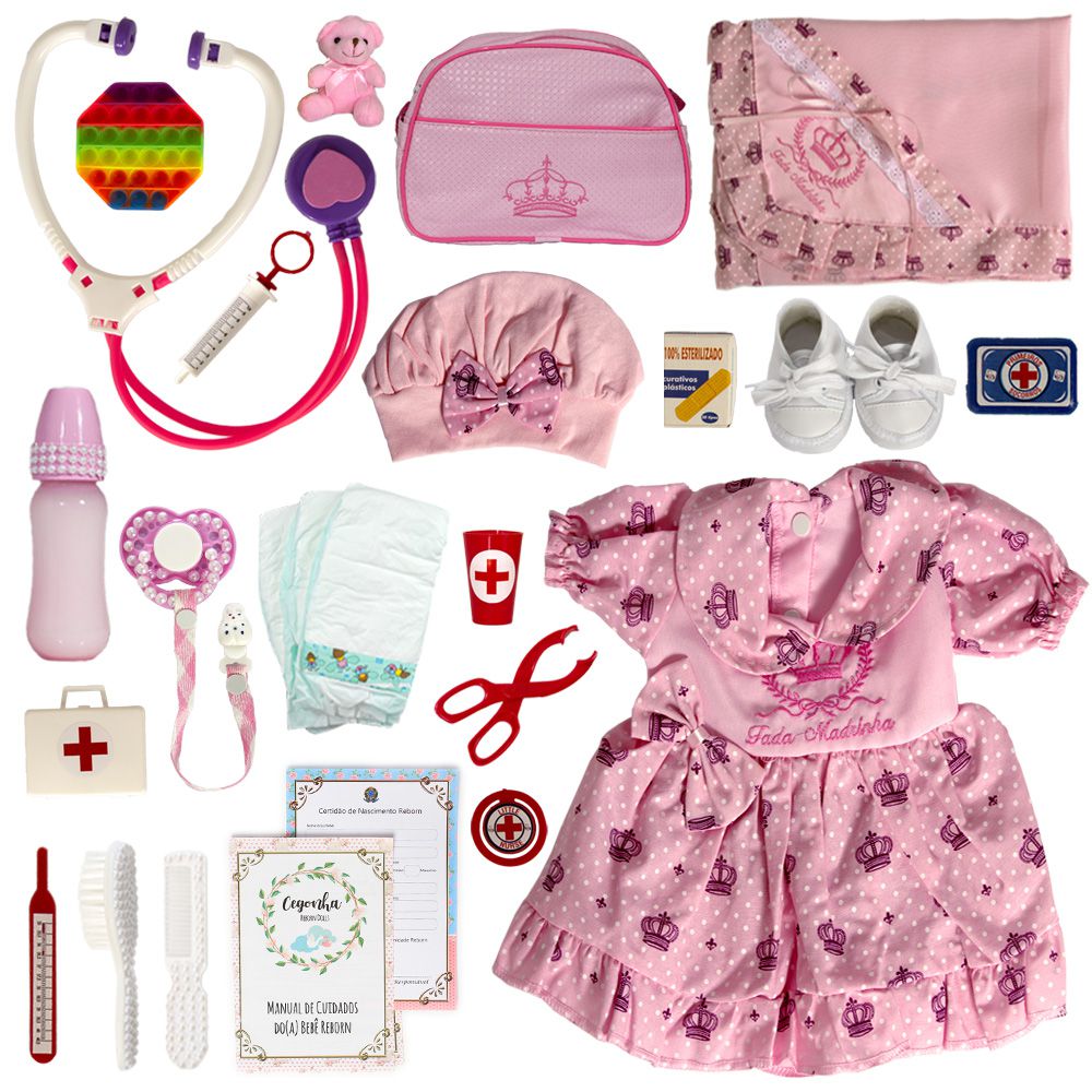 Boneca Baby Grande com Roupa de Fada Madrinha Realista - Chic