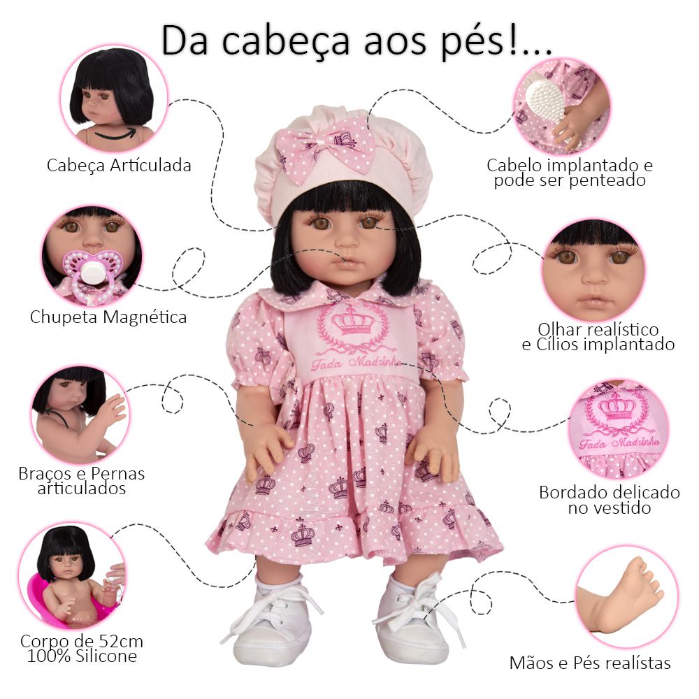 Boneca Bebê Reborn Realista Com de Roupa de Fada Madrinha