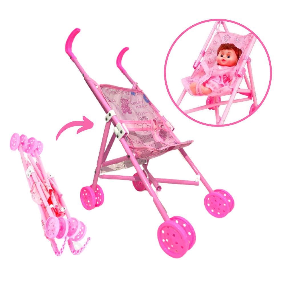 Bebe Reborn Princesa Silicone + Carrinho De Passeio Luxo