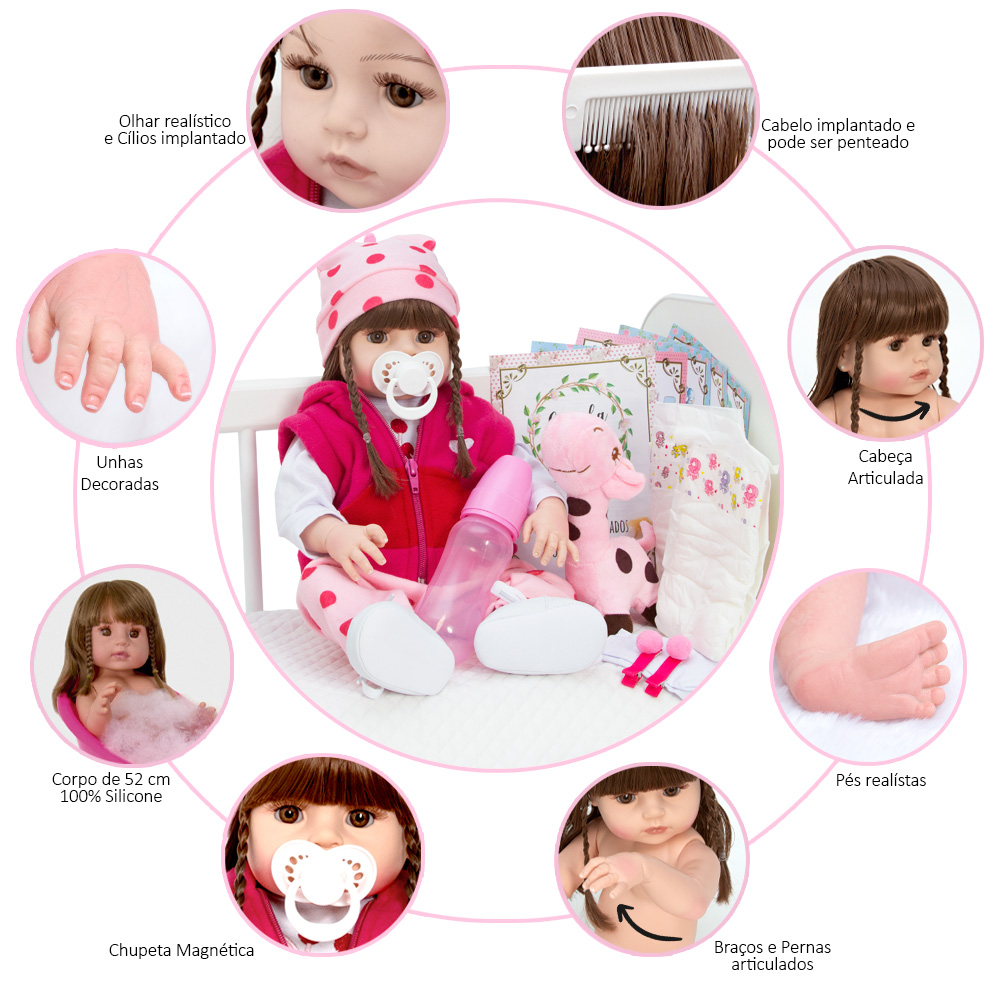 Boneca Bebê Reborn Realista De Silicone Npk 48cm E Girafinha