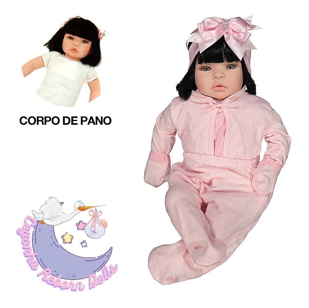 Boneca Bebê Reborn Morena Gatinha Corpo Em Pano Roupa Rosa - USA Magazine