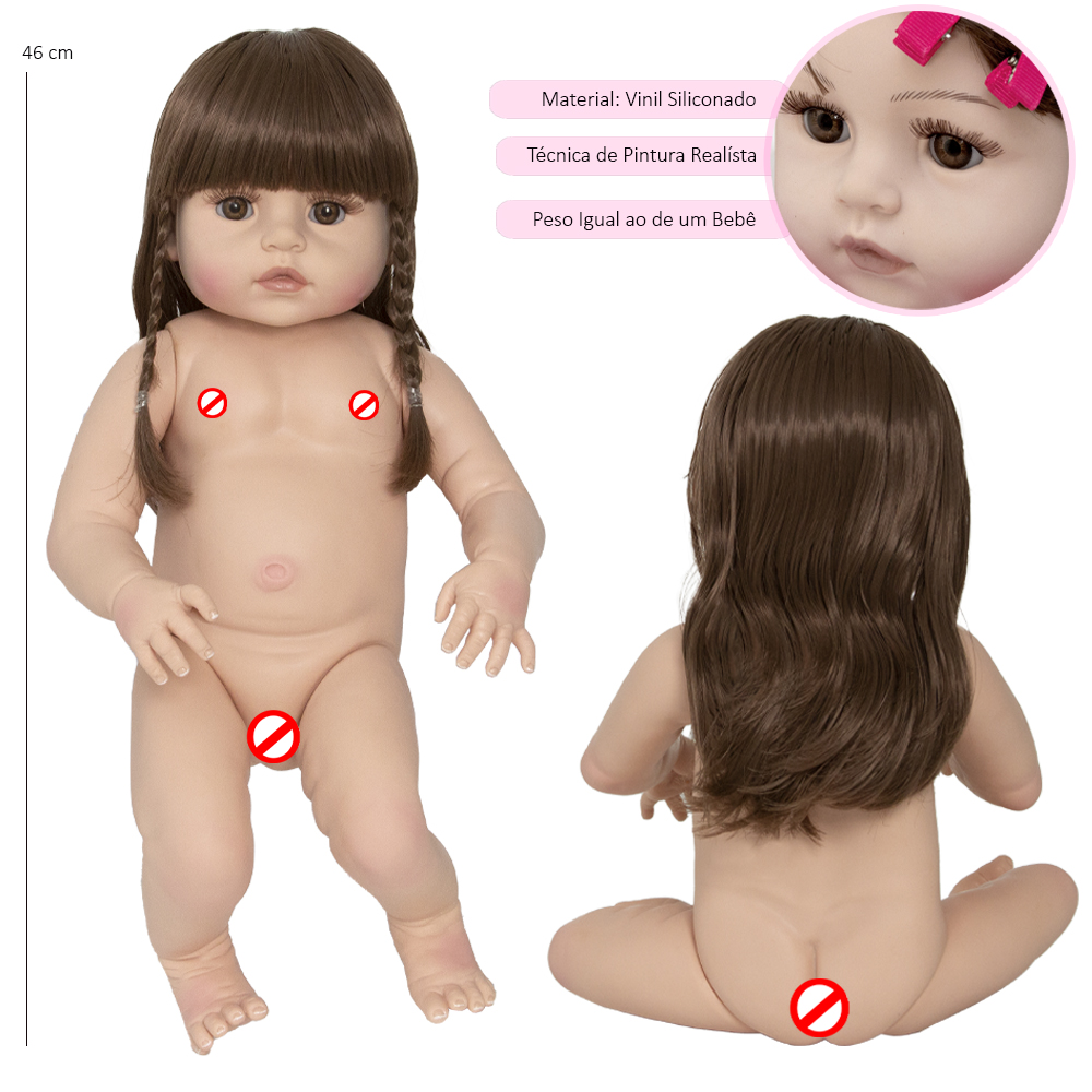 Boneca Bebê Tipo Reborn Realista 53cm Morena Ou Loira