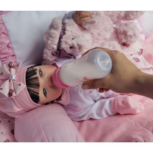 Boneca Bebê Reborn C/ Carrinho Rosa Bolsa Maternidade Jogo - Milk