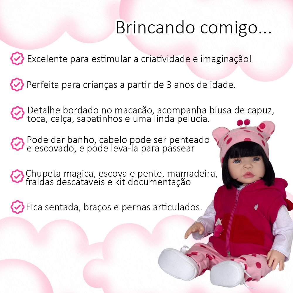 Boneca Bebê reborn menina 100% silicone pode dar banho criança presente  Original (Girafa Boneca 48cm)