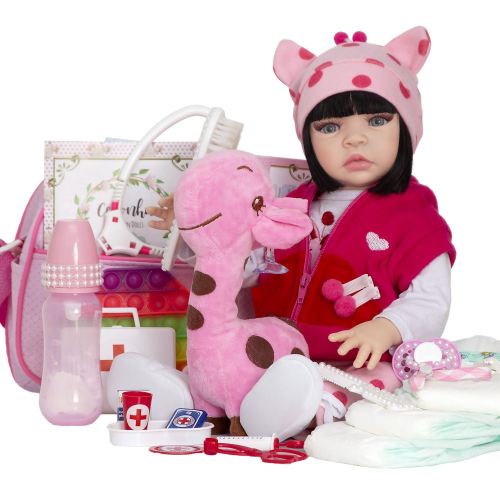 Boneca Bebe Reborn Silicone Girafinha Menina 48cm Realista