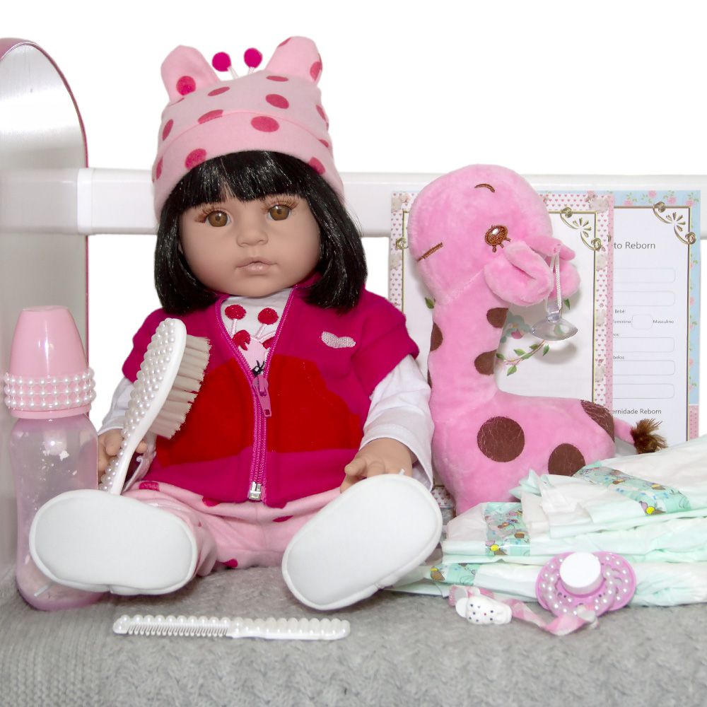 Boneca Bebê Reborn Realista de Silicone NPK 48cm e Girafinha - USA Magazine