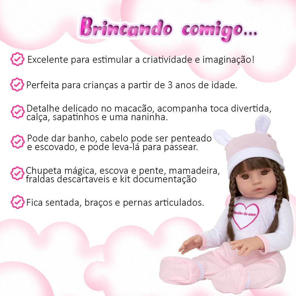 Boneca Bebê Reborn Corpo Silicone Com Enxoval Com Chupeta - ShopJJ