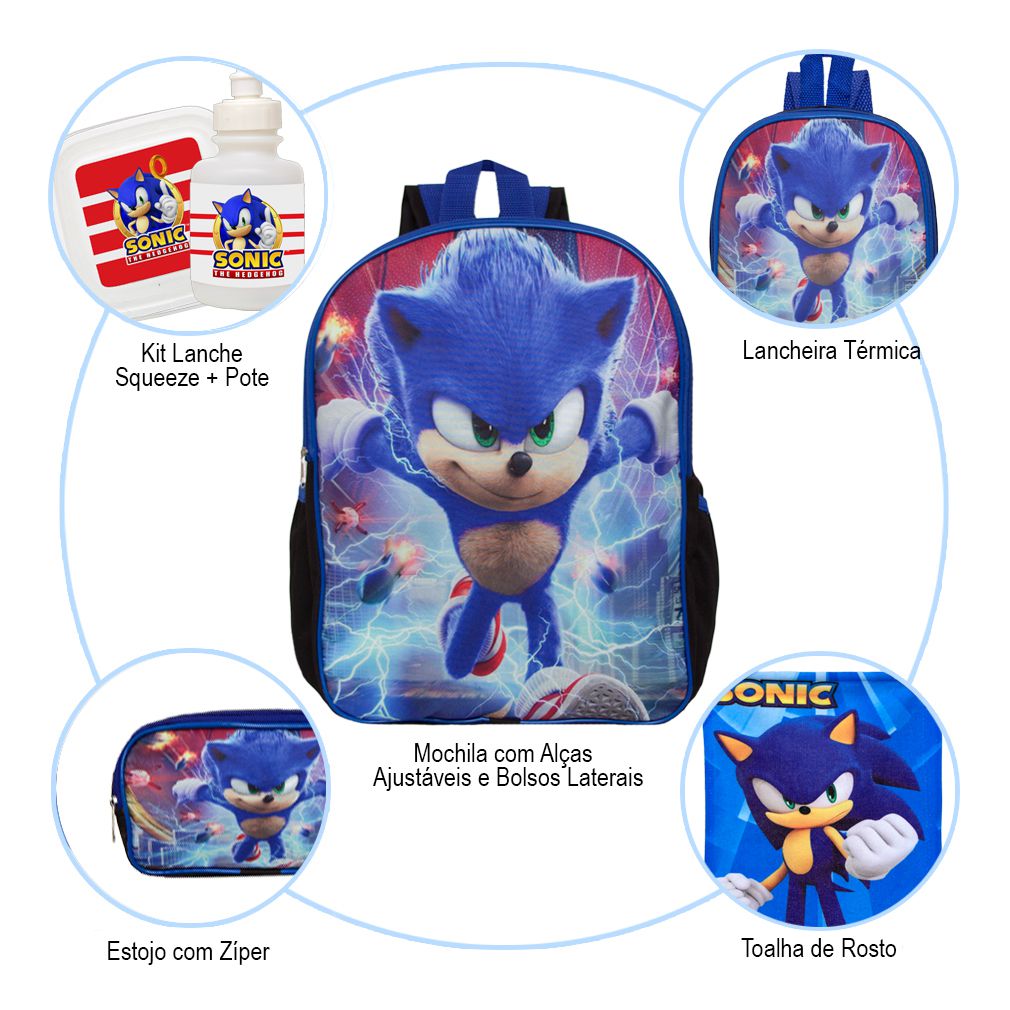 Kit Sonic Mochila Infantil Pequena Runner Filme De Costa