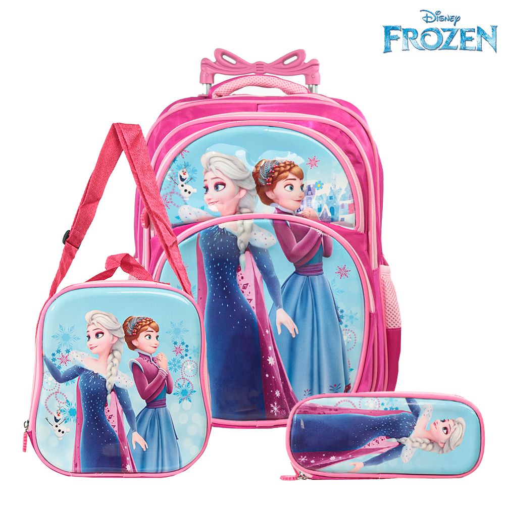 Kit Mochila Escolar Infantil Disney Elsa Anna Frozen Rodinha - USA Magazine
