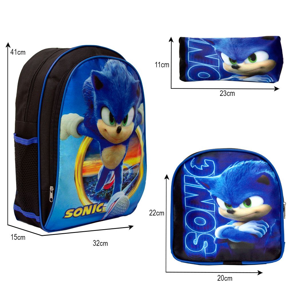 Mochila Infantil Sonic Runner Filme Costas Lancheira+Estojo - USA Magazine