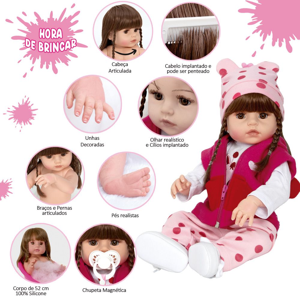 Boneca Bebê Reborn Real Girafinha Morena Bolsa Maternidade - USA