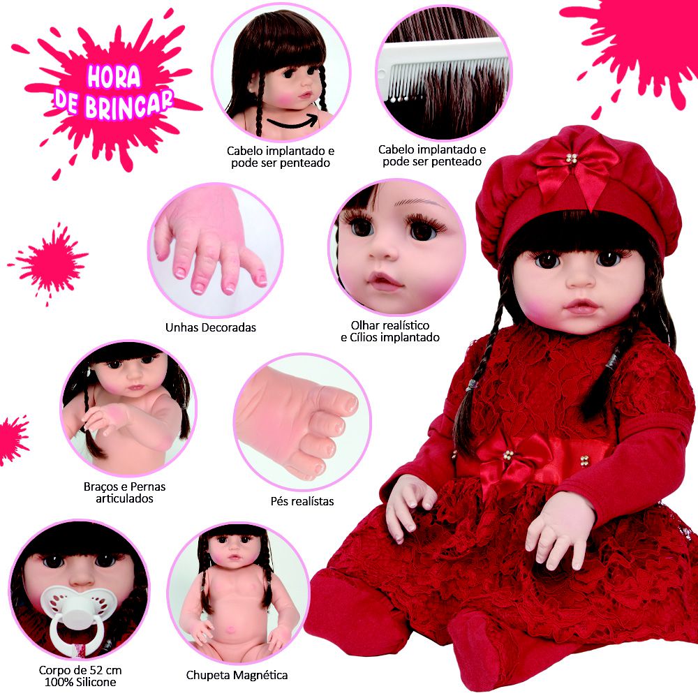 Boneca Bebe Reborn Recem Nascida de Silicone com 20 Itens - Chic