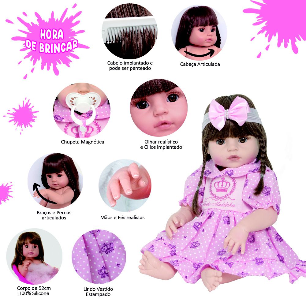 Boneca Bebê Reborn Recém Nascida Menina Com Vários Itens - ShopJJ -  Brinquedos, Bebe Reborn e Utilidades