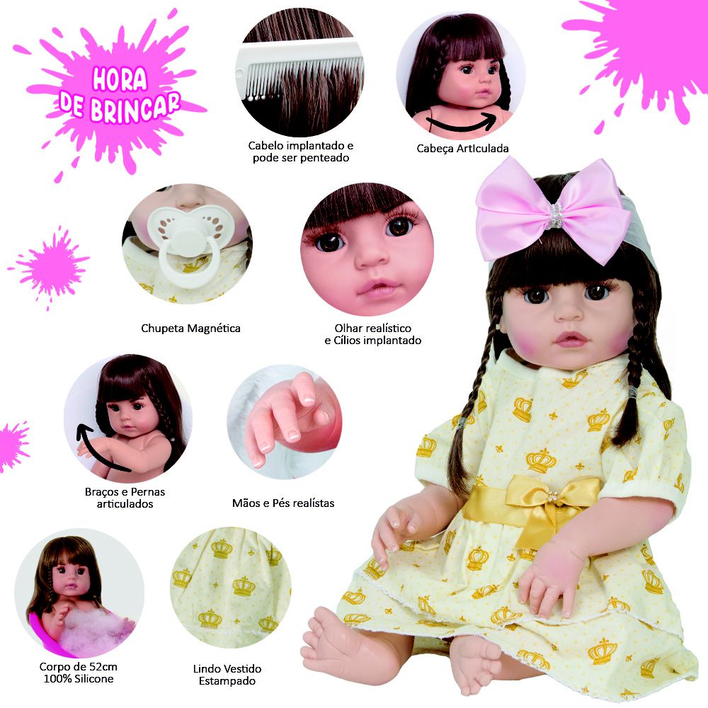 Boneca Bebe Reborn Recem Nascida de Silicone com 20 Itens - Chic Outlet -  Economize com estilo!