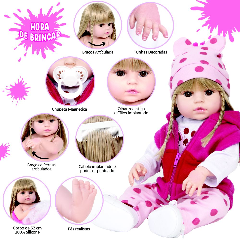 Boneca Bebê Reborn Realista Girafinha 100% Silicone 14 Itens