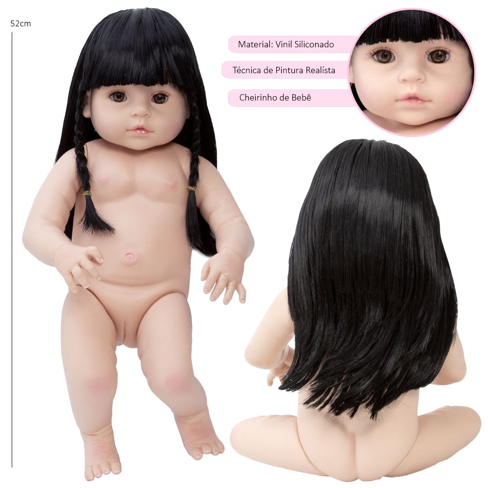 Boneca Bebê Reborn Menina Morena Cabelo Black 30cm - Manias da Karla do   - Loja Virtual