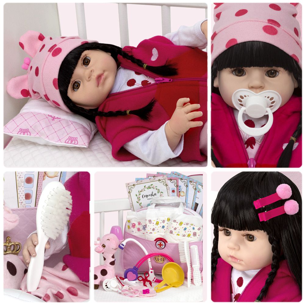 Boneca Bebê Reborn Realista Roupa de Girafinha 100% Silicone - USA