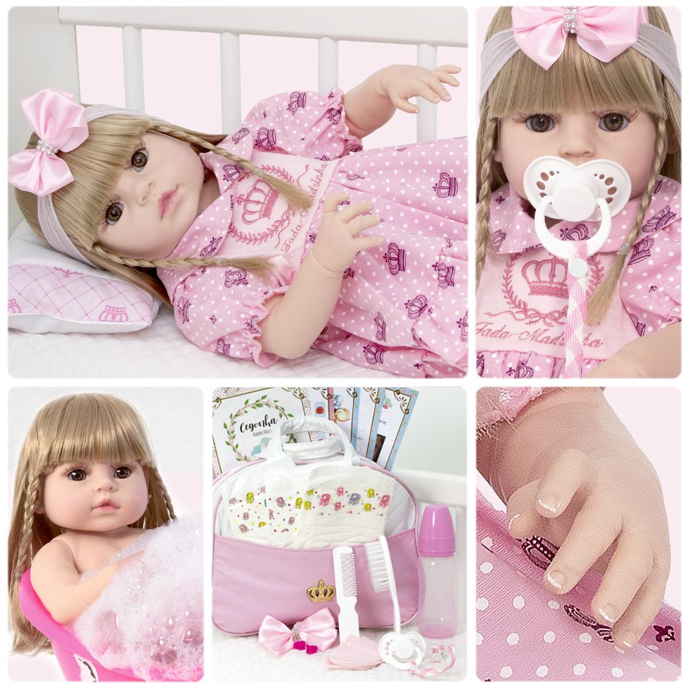 Bebê Reborn Real Boneca Corpo Silicone com Acessórios - Cegonha