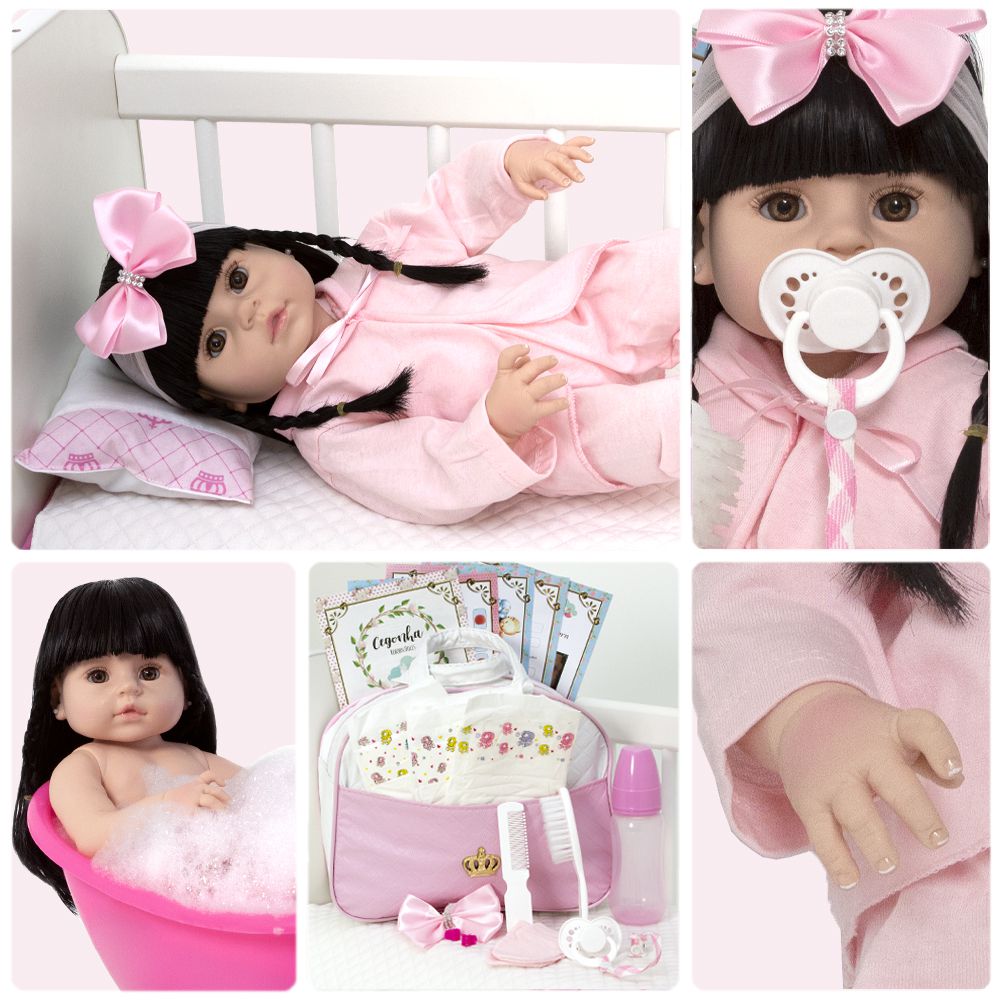 Boneca Bebê Reborn Loira Com Cílios Roupa Rosa 16 itens na Americanas  Empresas