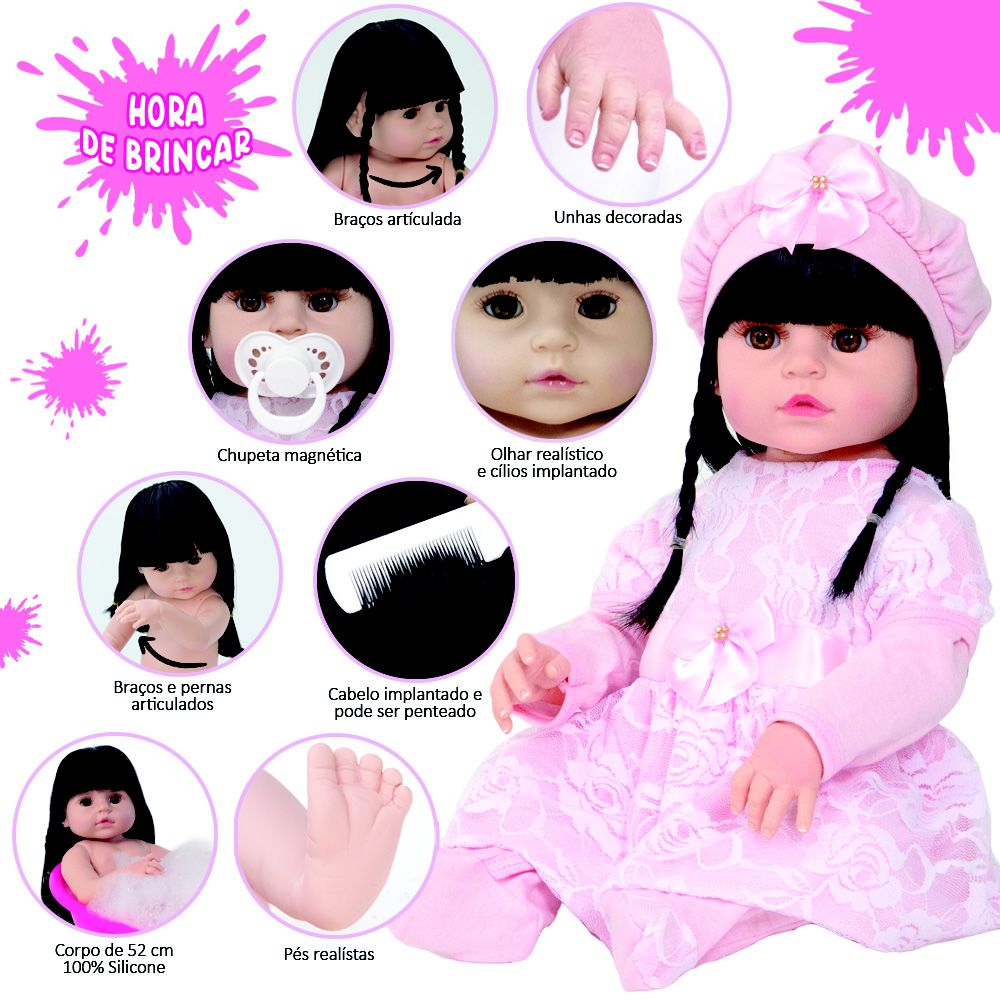 Bebe Boneca Reborn Silicone Realista Princesa Com 24 Itens