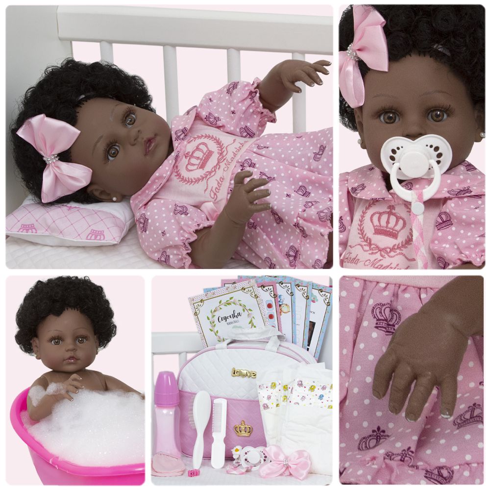 Boneca Bebê Reborn Negra Morena Original 100% Silicone