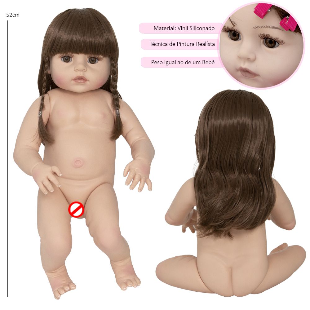 Boneca bebe reborn bruna baby corpo todo vinil silicone menina realista  pandinha em Promoção na Americanas