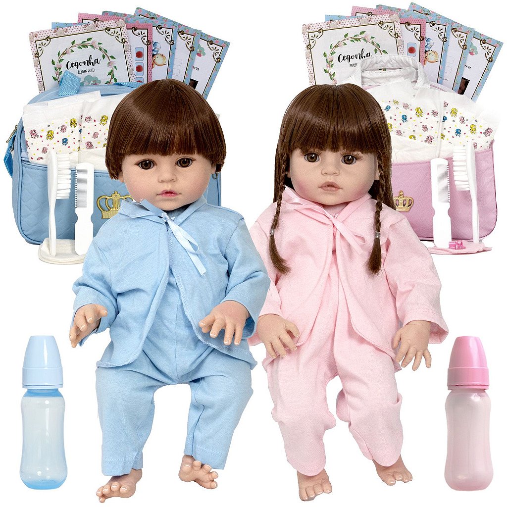 Bebe Reborn Gêmeos Casal 100% Silicone Bolsa 36 Acessórios - USA Magazine