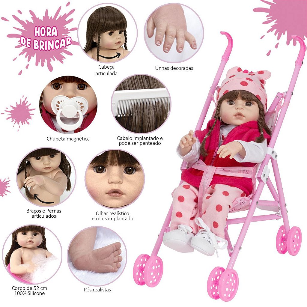 Bebe Reborn Silicone Menina Girafinha Com Carrinho Infantil - USA