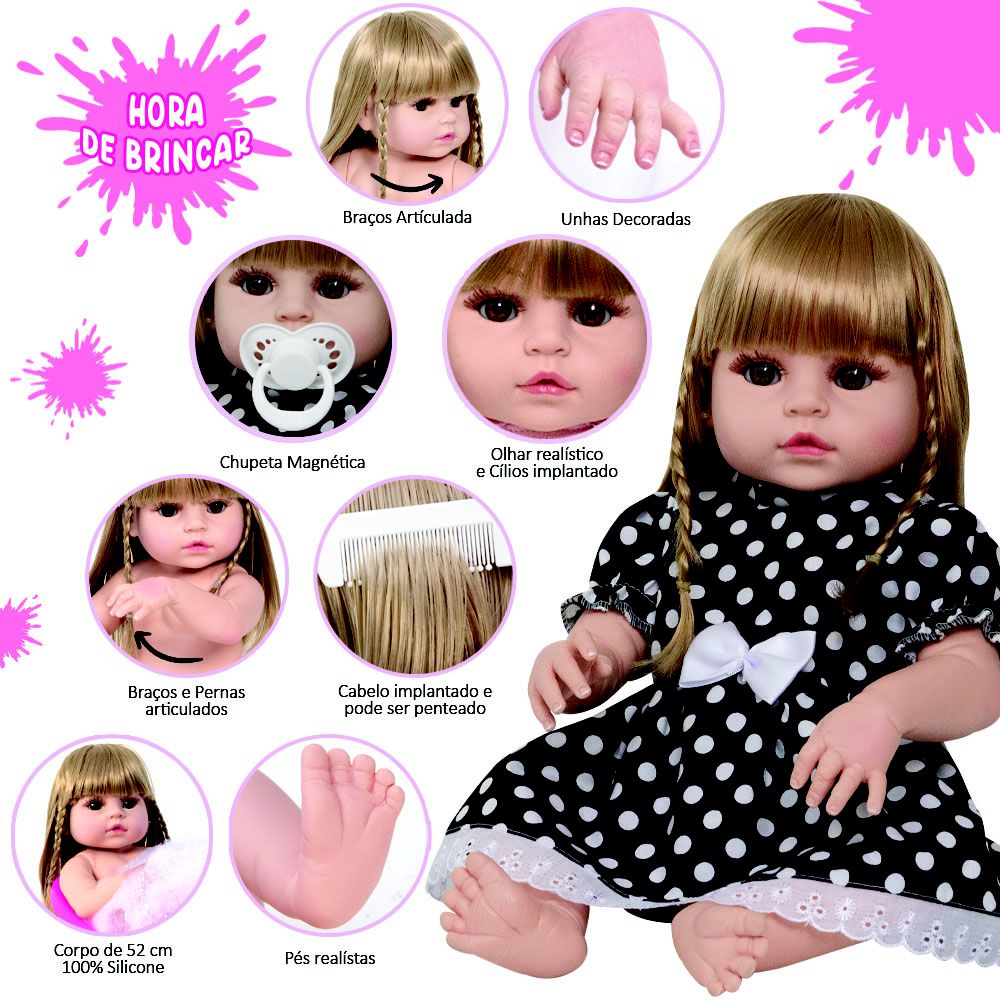 Bebê Reborn Menina Boneca Lolita Pode Dar Banho E Mamadeira - ShopJJ -  Brinquedos, Bebe Reborn e Utilidades