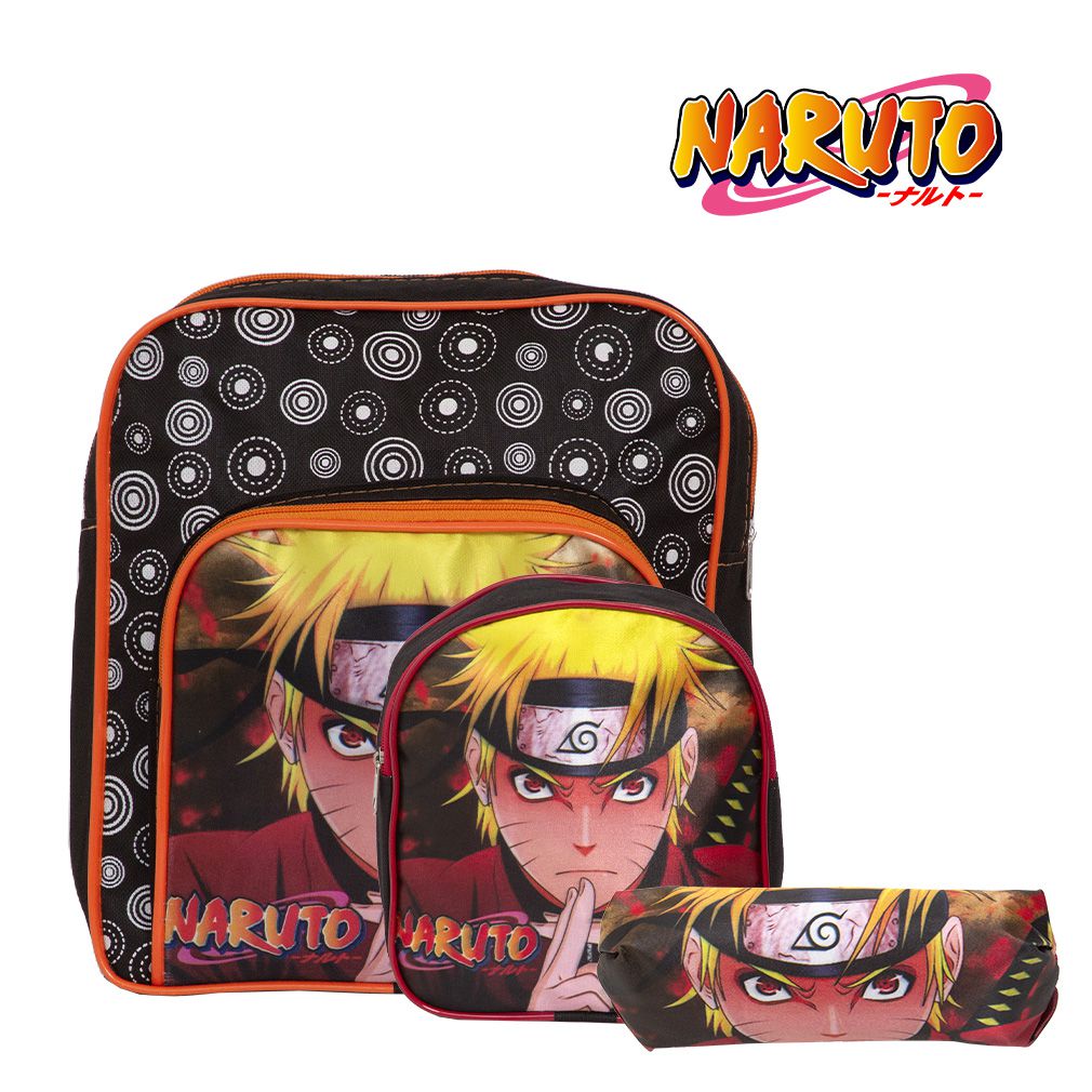 Kit mochila e estojo grande padrão escolar Naruto uzumaki versão