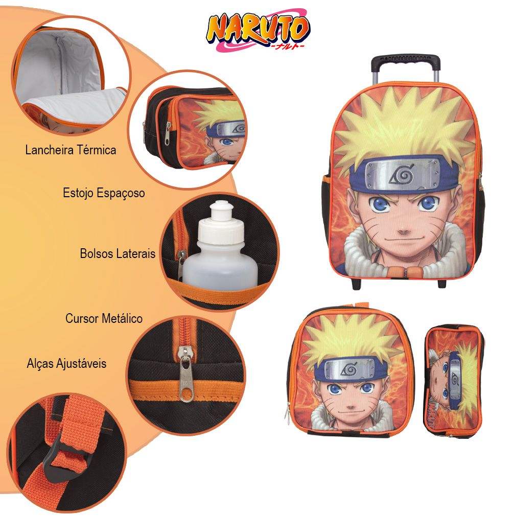 Mochila de Rodinhas pequena para creche Naruto Classico - Izza Presentes