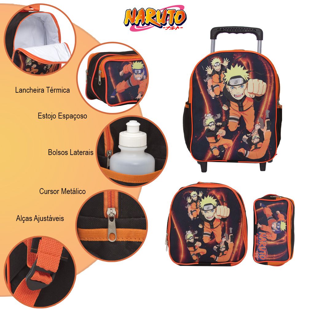 Mochila Infantil Masculina Naruto Clássico Costa + Lancheira