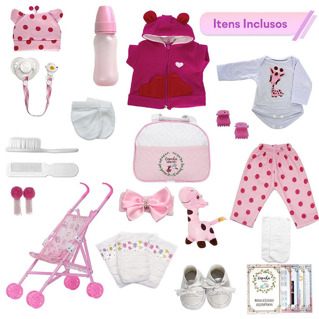 Boneca Reborn Girafinha Menina Princesa + Itens Luxo - Cegonha