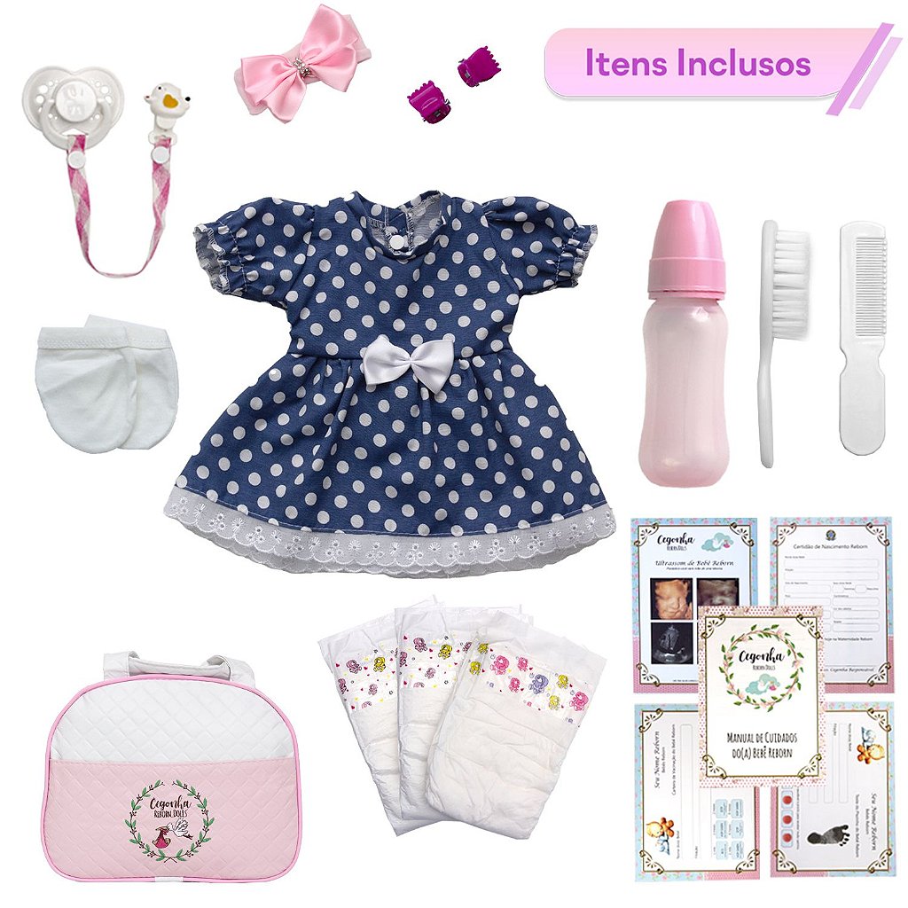 Bebe Reborn Realista Menina Enxoval Completo Bolsa 20 Itens - Chic