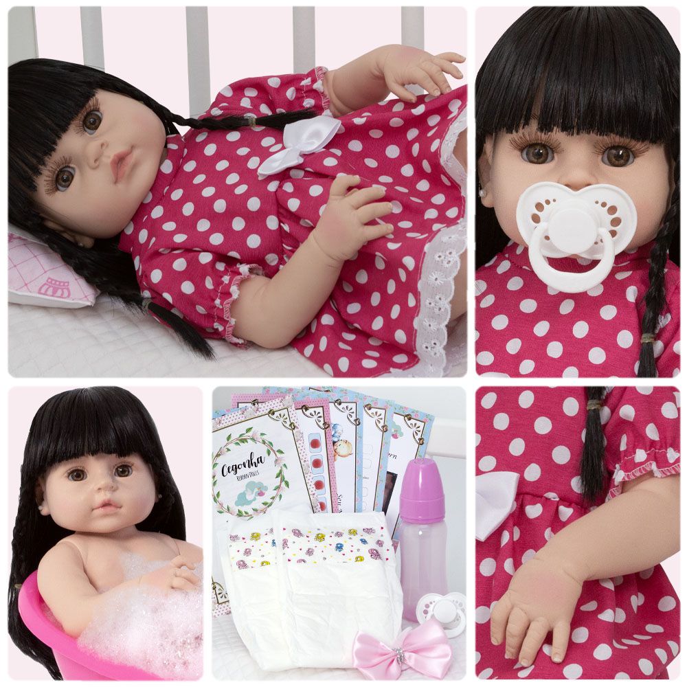 Boneca Bebê Reborn 100% Silicone Realista Linda 13 Itens - USA Magazine