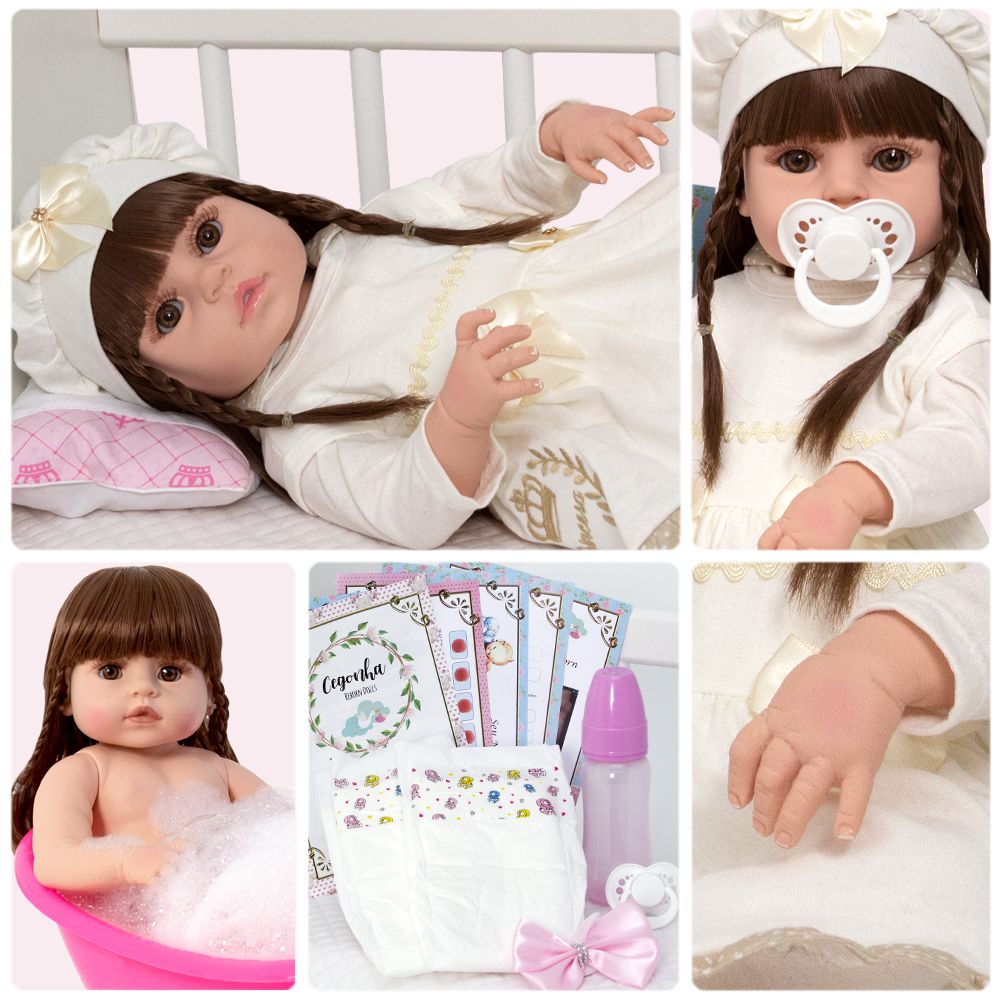 Boneca Bebê Reborn Menina Realista 100% Silicone 55cm Cor: ; Tamanho: 55;