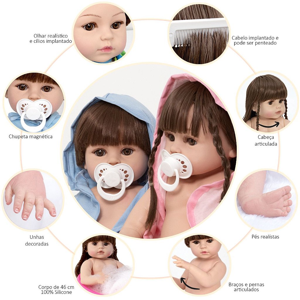 Bebê Reborn Gêmeos Casal Menino Corpo de Silicone Realista : :  Brinquedos e Jogos