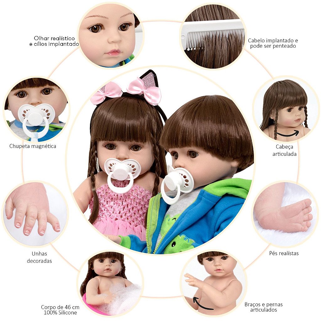 Bebê Reborn Gêmeos Com Enxoval Corpo De Silicone