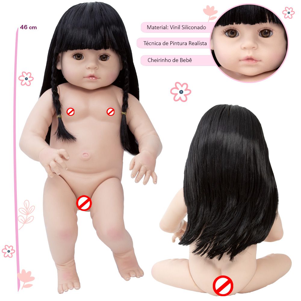 Bebê Reborn Menina Realista Boneca Silicone Realista,morena