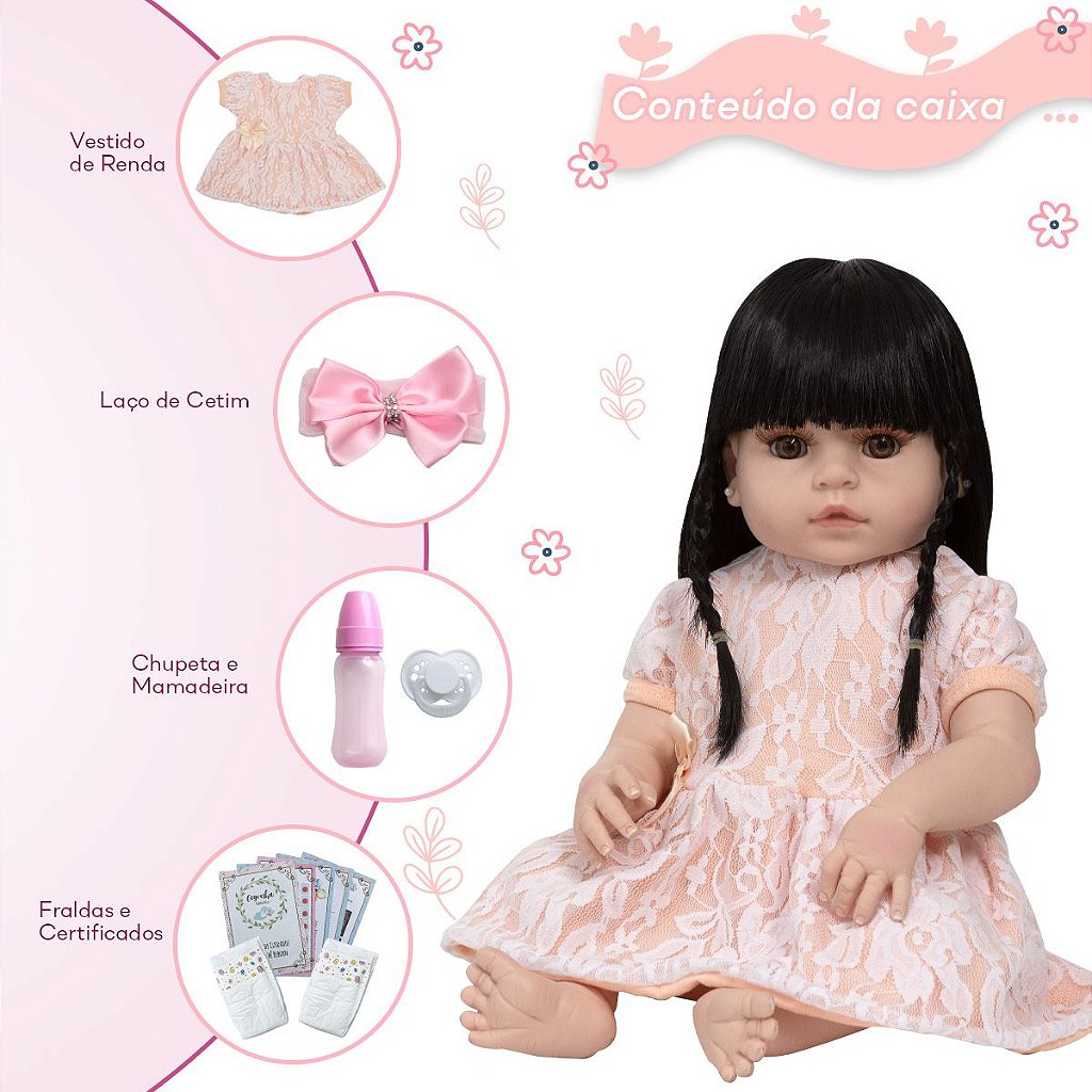 Bebe Reborn Infantil Gatinha Morena Fofinha Com Acessórios no Shoptime