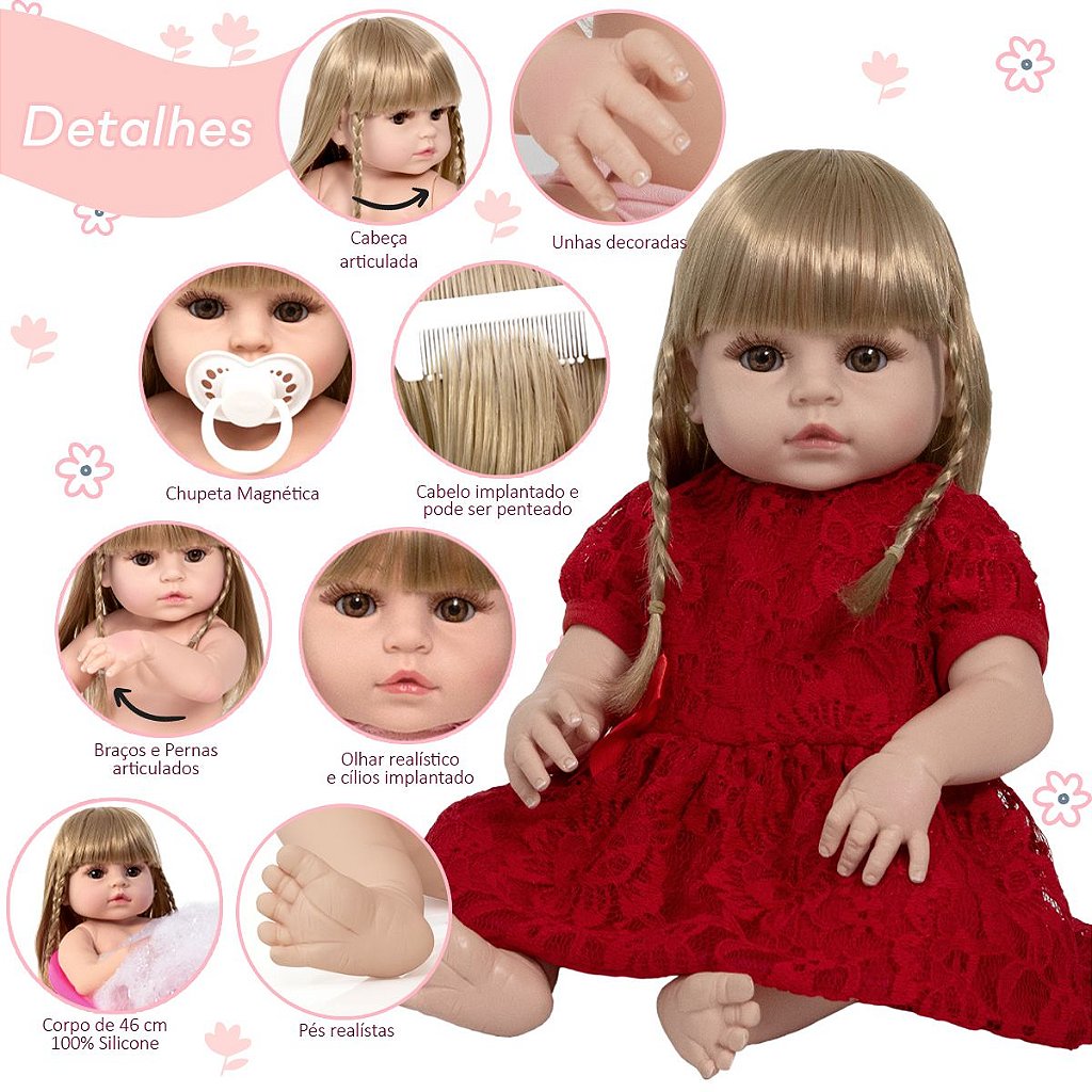 Boneca Bb bebê Reborn Reborne Menina Realista Envio Imediato Vestido De  Princesa Vermelho em Promoção na Americanas