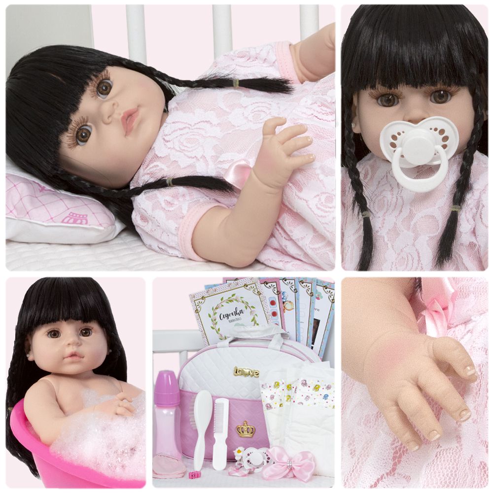 Kit Boneca Menina Realista + Carrinho Passeio + Bolsa + Jogo