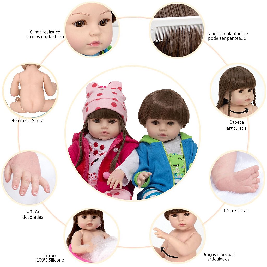 Bebê Reborn Gêmeos Casal Menino Corpo de Silicone Realista : :  Brinquedos e Jogos