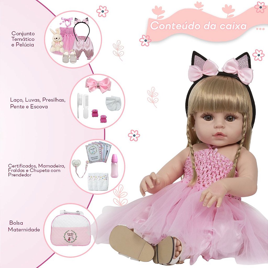 Boneca Bebê Reborn Silicone Menina Bailarina 22 Acessórios - USA