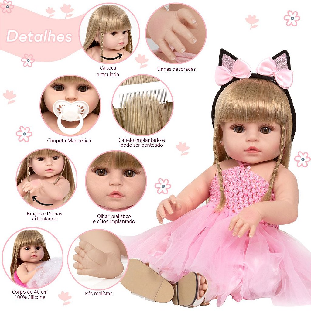 Bebe Reborn 100% Silicone Recem Nascida Fofinha Completa em