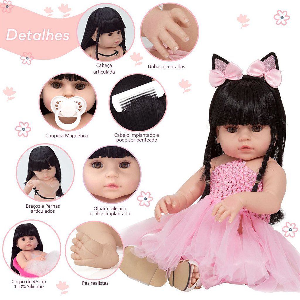 Boneca Bebê Reborn Bailarina Silicone Menina Morena Cheirosa - Chic Outlet  - Economize com estilo!