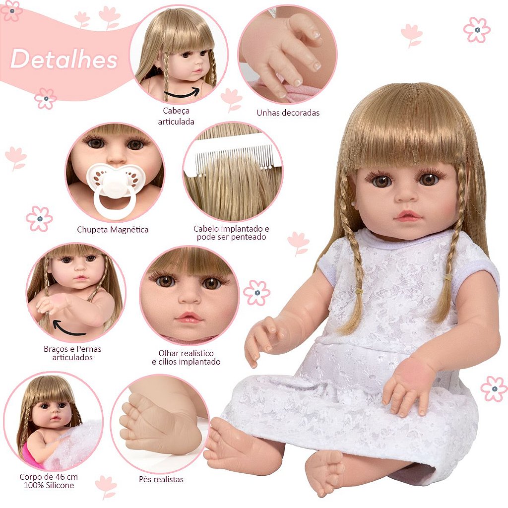 Bebê Reborn Boneca Realista Larinha 46cm com Acessórios