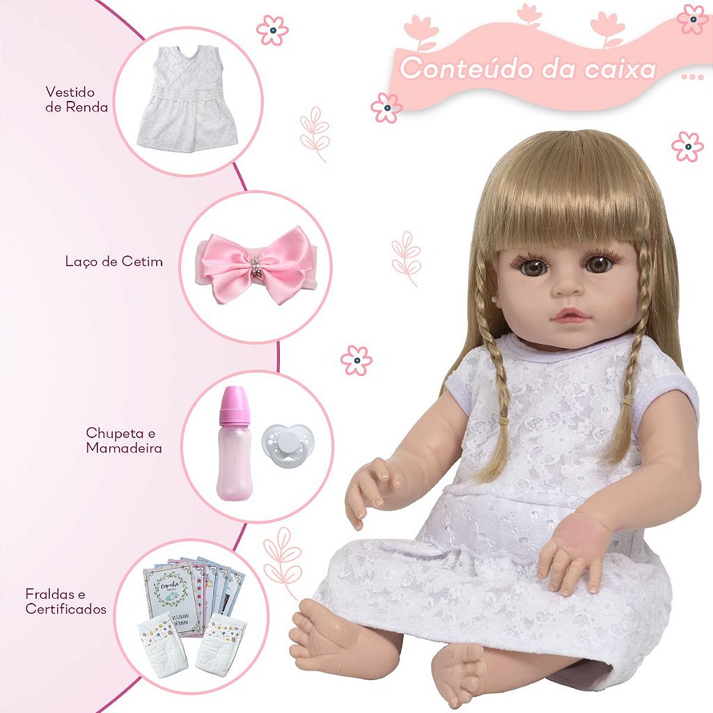 Bebê Reborn Boneca Realista Larinha 46cm com Acessórios