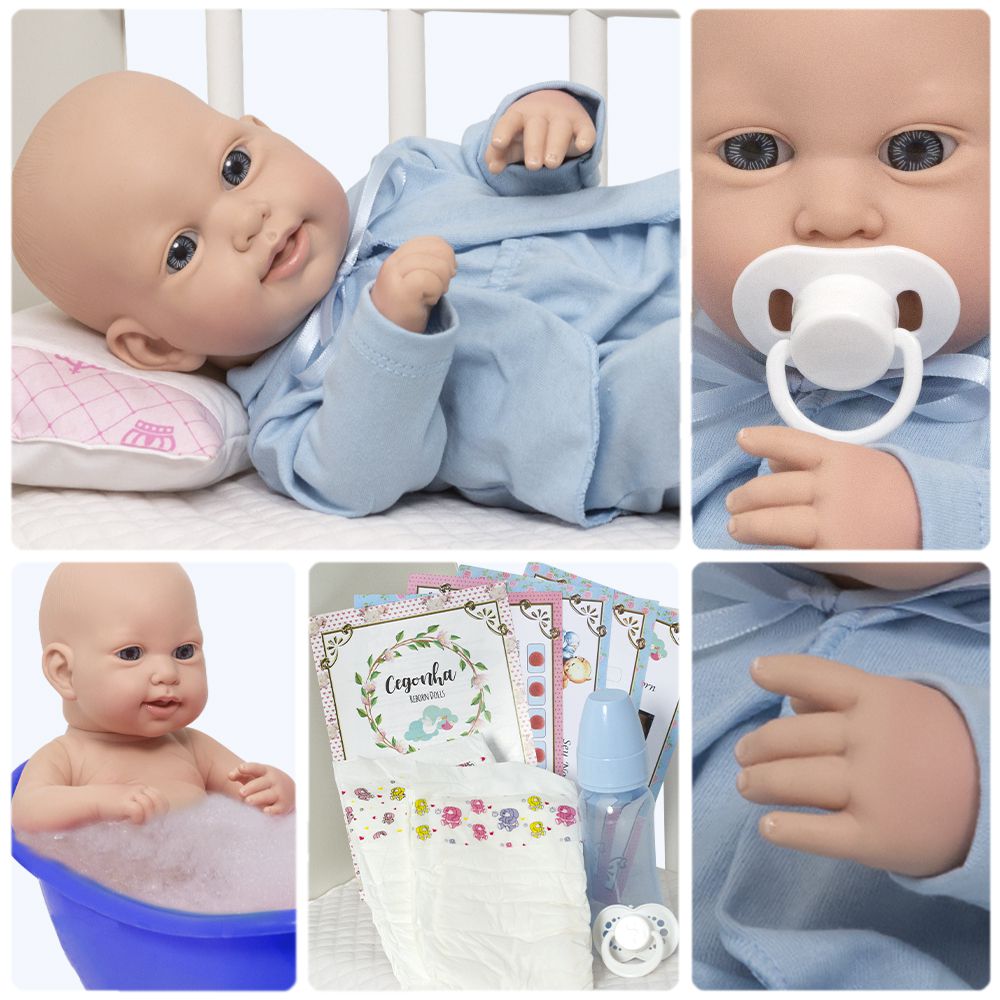 Boneco Bebe Reborn Realista Menino Careca Com Kit 10 Itens - USA Magazine